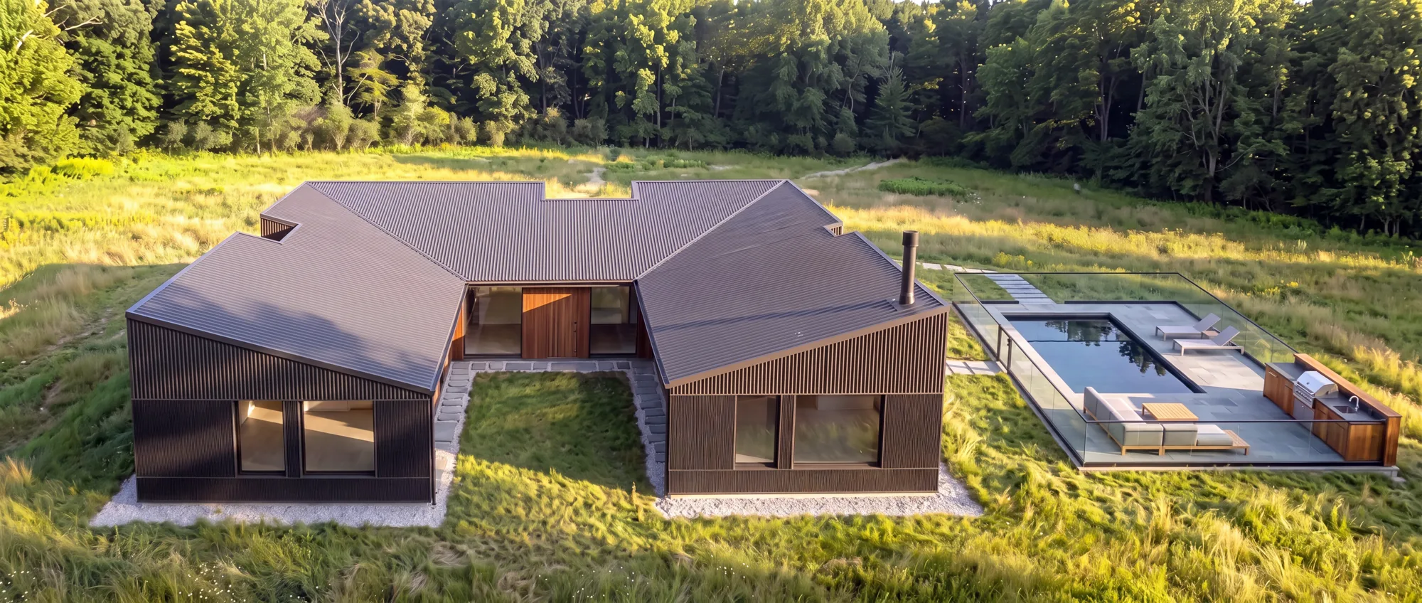 Gather — the pool and outdoor kitchen, architectural rendering