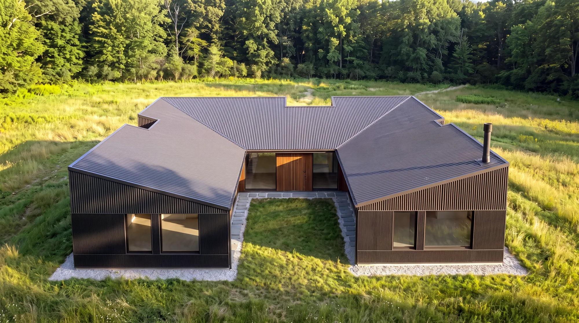 HighFell — aerial, the house in the clearing, architectural rendering