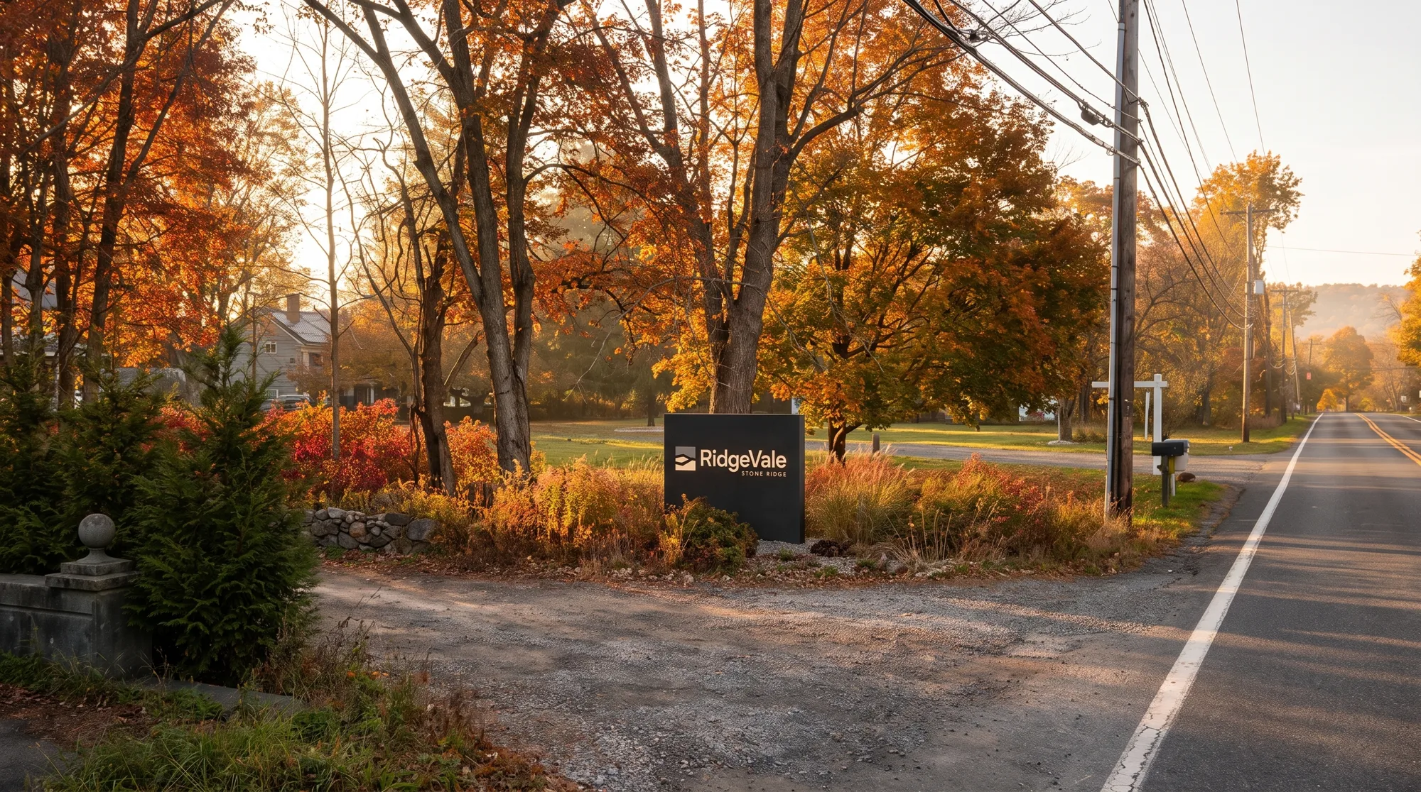 RidgeVale entrance signage — the dark monolith