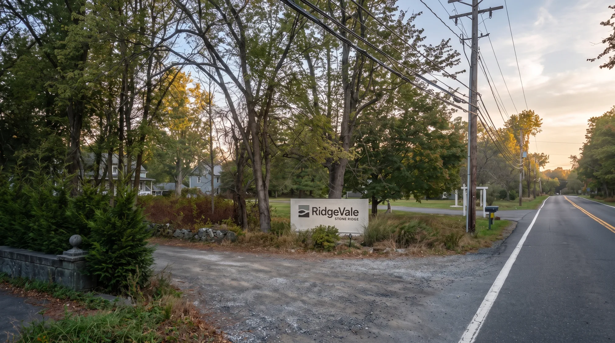 RidgeVale entrance signage — the light slab