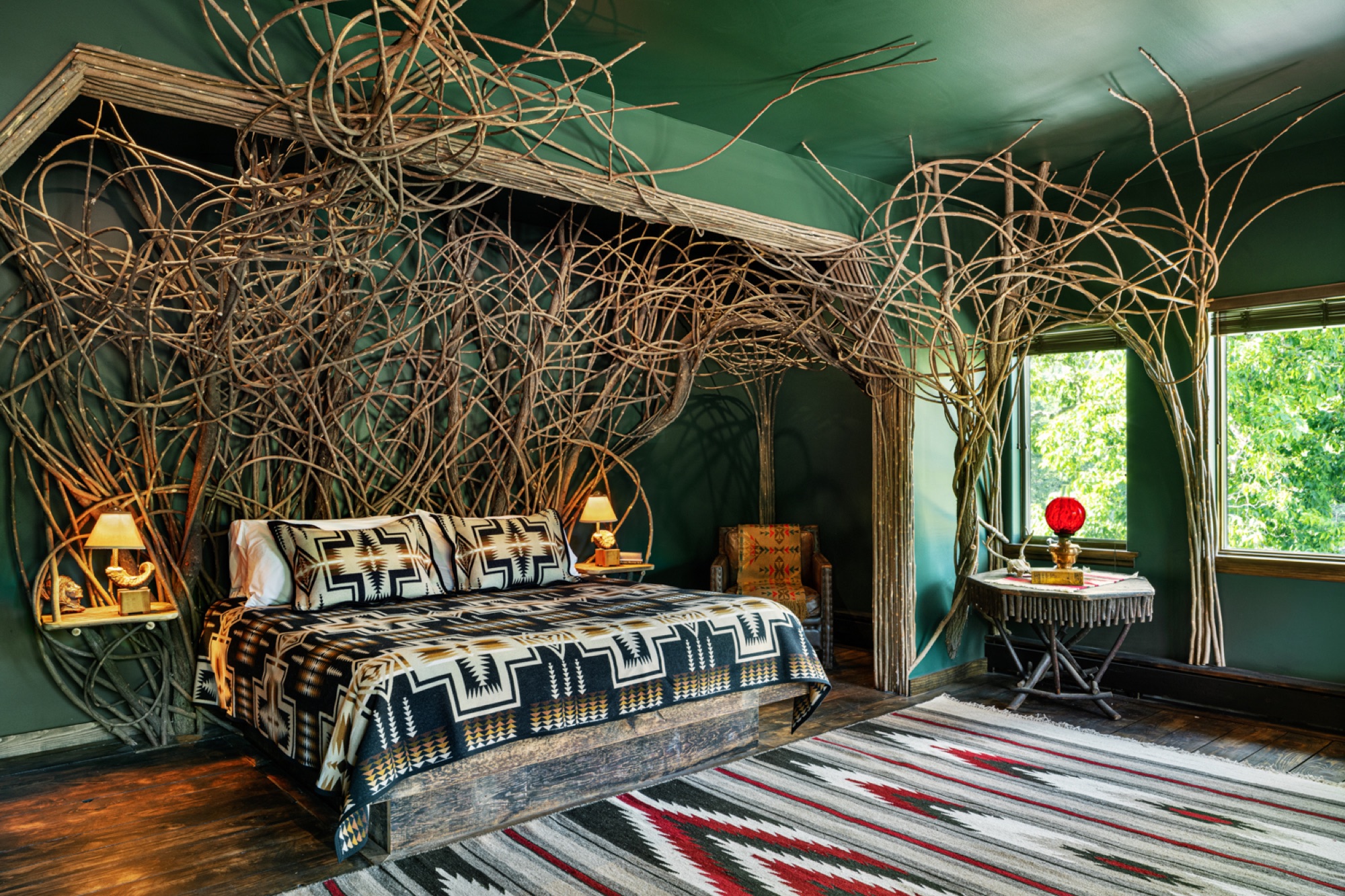 Interior of Urban Cowboy Lodge — warm, layered, lived-in